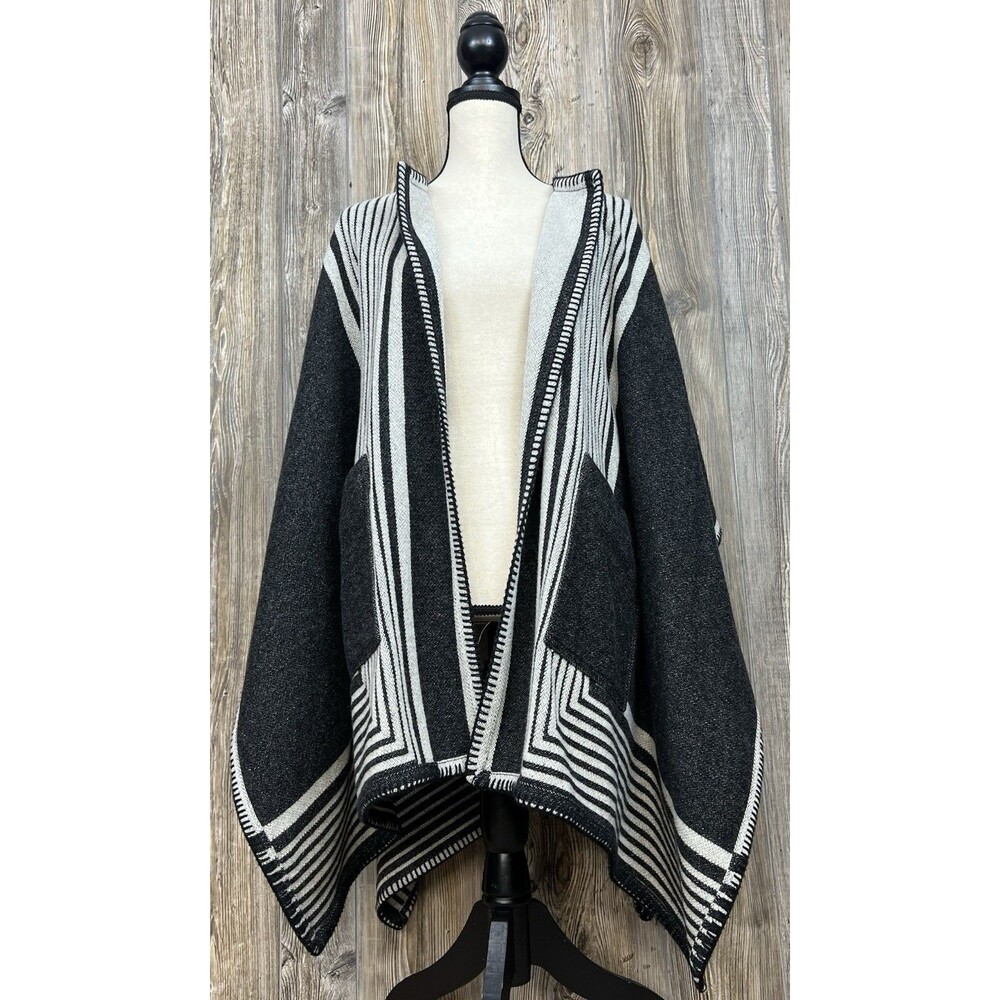 MiH Blanket Wrap Reversible Cardigan Poncho XS/S Wool Blend OverSized‎ Lagenlook